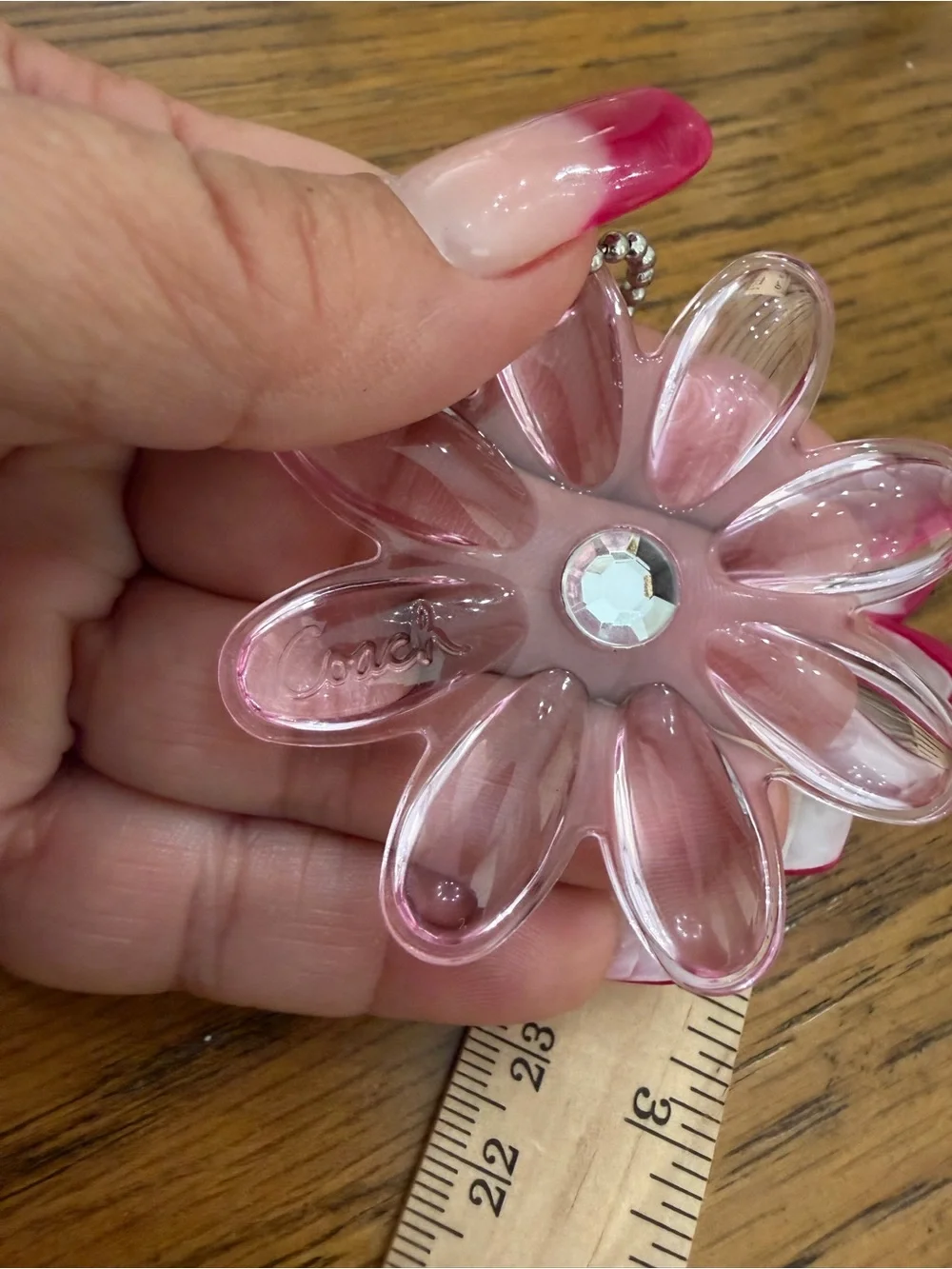 Coach Pink Flower Acrylic Bag Charm with Crystal Accent